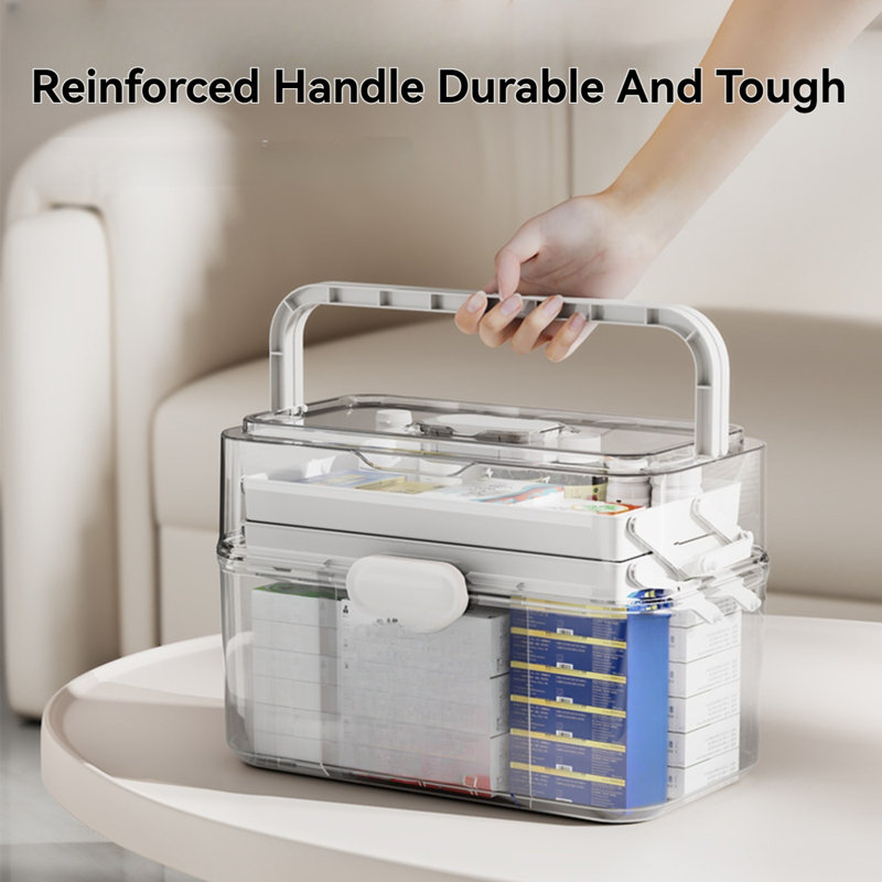 Medicine Storage Box For Home Travel 3-Layer Foldable With Safety Lock