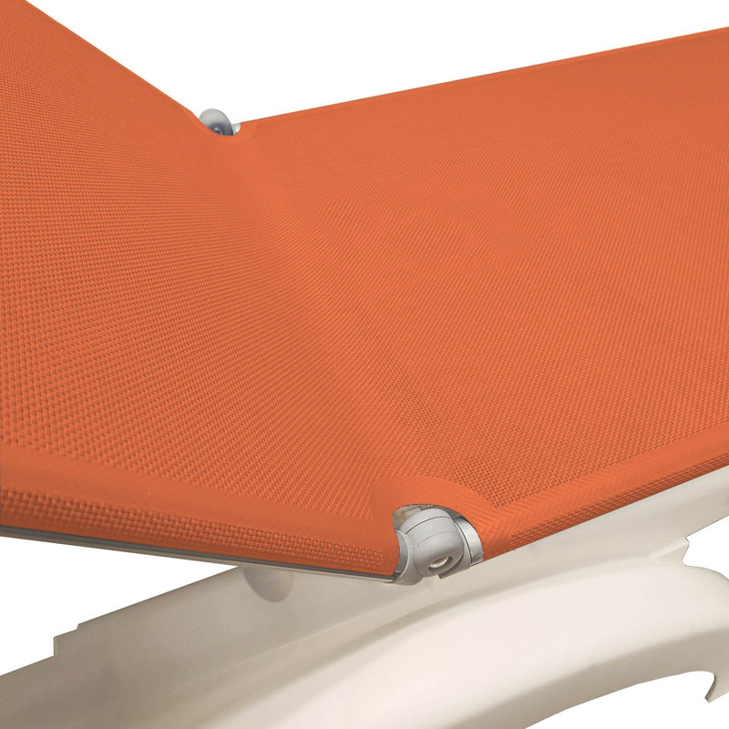 Grosfillex Jamaica Beach Adjustable Sling Chaise, Orange/White