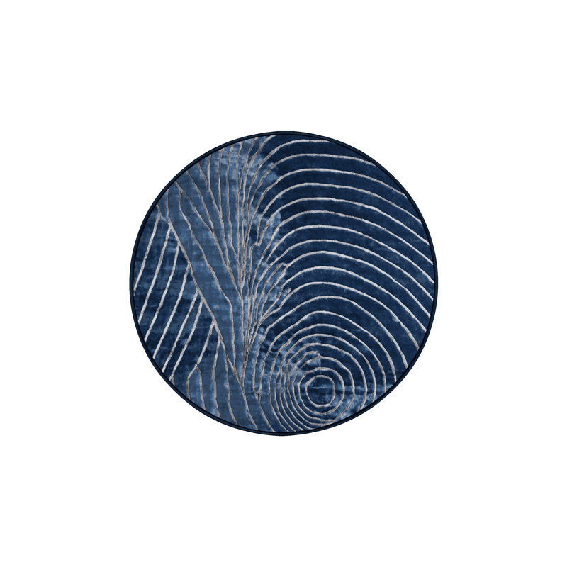 Tapis bleu soyeux et moelleux, Rond 5 pi
