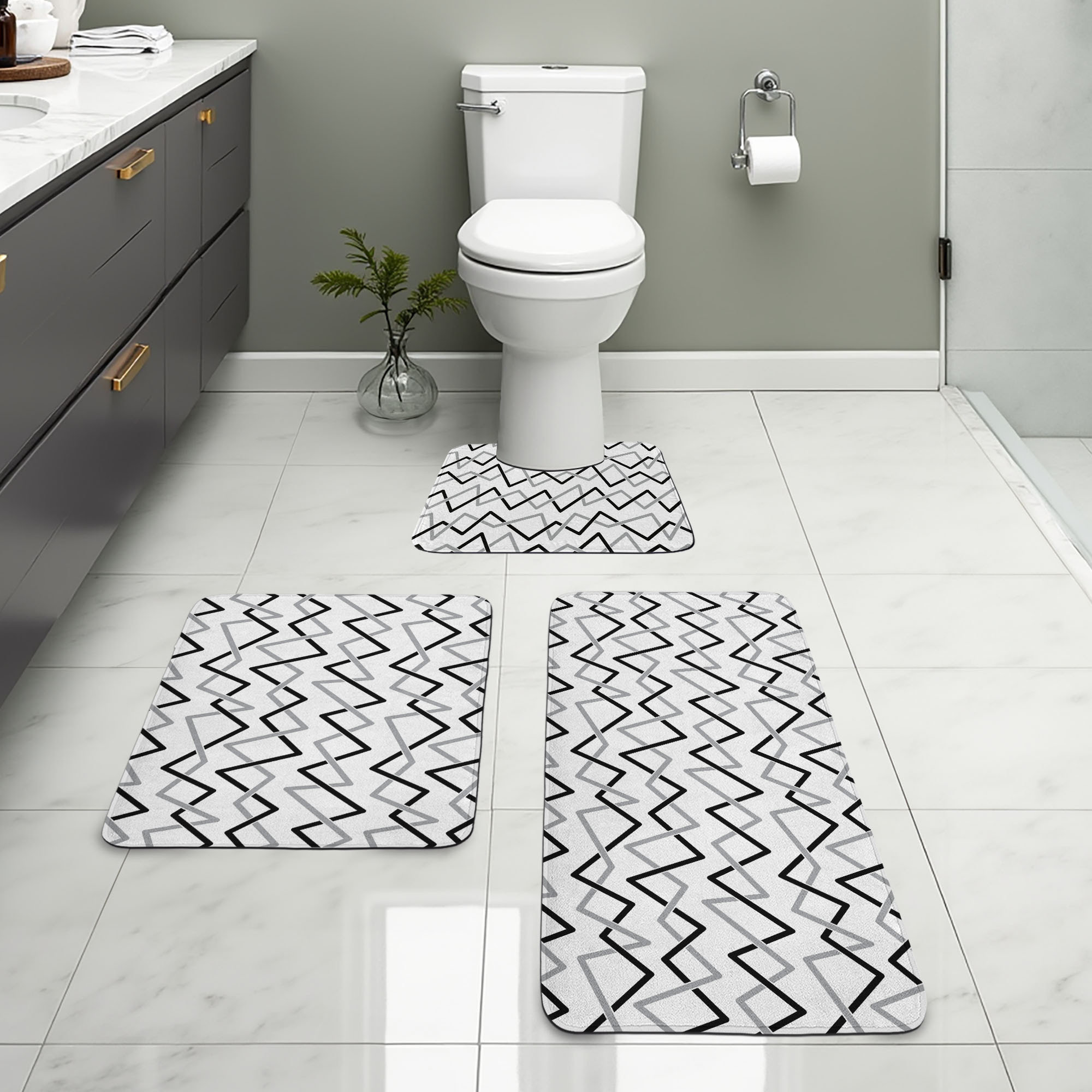 East Urban Home Black and Grey Bathroom Rug Set 3 Pieces U-Shape ...
