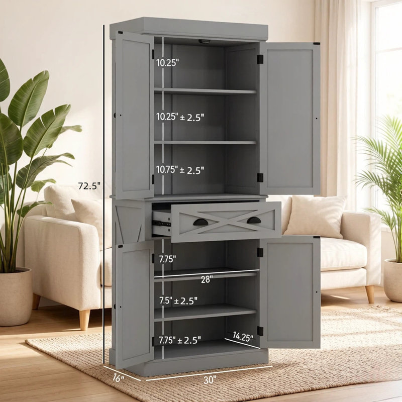 Grande armoire de rangement polyvalente avec tablettes réglables, parfaite pour la cuisine, le garde-manger et l'organisation de la salle de bain.