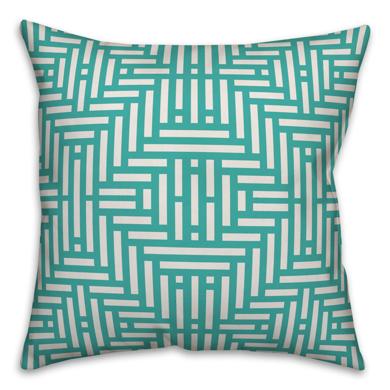 Geometric Outdoor Throw Pillow, Polyester/Polyfill, 18" x 18", Ocean Green/Off White