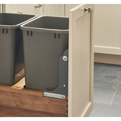 Single Silver 50 Qt. Walnut Bottom Mount Pullout Waste Container w/ (1) Lid and BLUM Soft-Close Slides