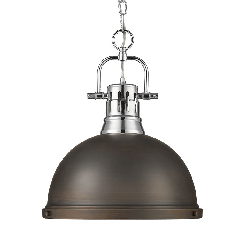 Luminaire suspendu 1 lumière avec chaîne Aljona, Bronze, H 16,875 po x l 14 po x P 14 po, Chrome