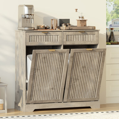 Double 13-Gal. Tilt-Out Trash Cabinet with Drawers and Hooks
