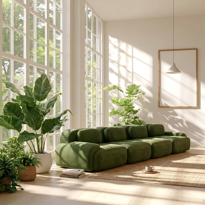 Canapé modulaire 4 places en velours côtelé l 151,9 po x P 40,5 po x H 27,5 po Evergreen