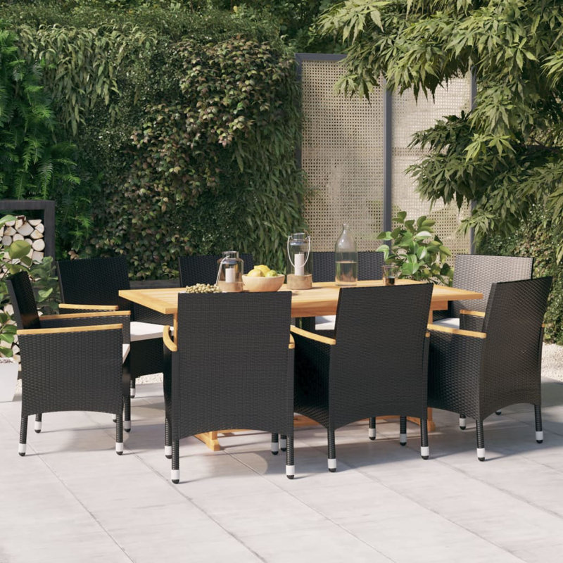 Branigans 8 - Person Patio Dining Set with Rectangular Table , Cushions Included, 75cm H x 180cm W x 90cm D, Black
