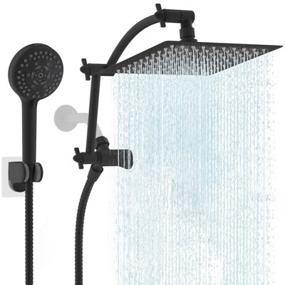 10'' High Pressure Rain Shower Head, Handheld Showerhead Combo With 16'' Adjustable Shower Extension Arm, 10 Sprays, 71'' Hose