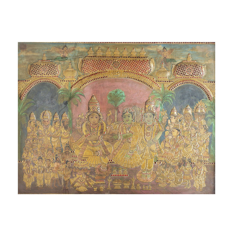 Meenakshi Kalyanam | Peinture de Tanjore | Couleurs traditionnelles avec or 24 carats | Structure en bois de teck