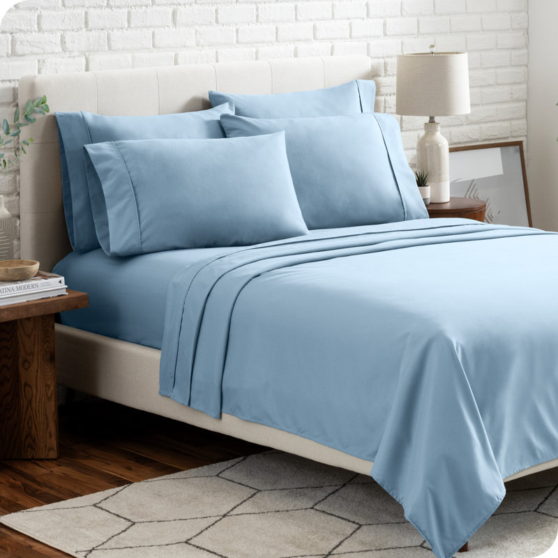Microfiber Sheet Set with Bonus Pillowcase Set, Light Blue, Twin