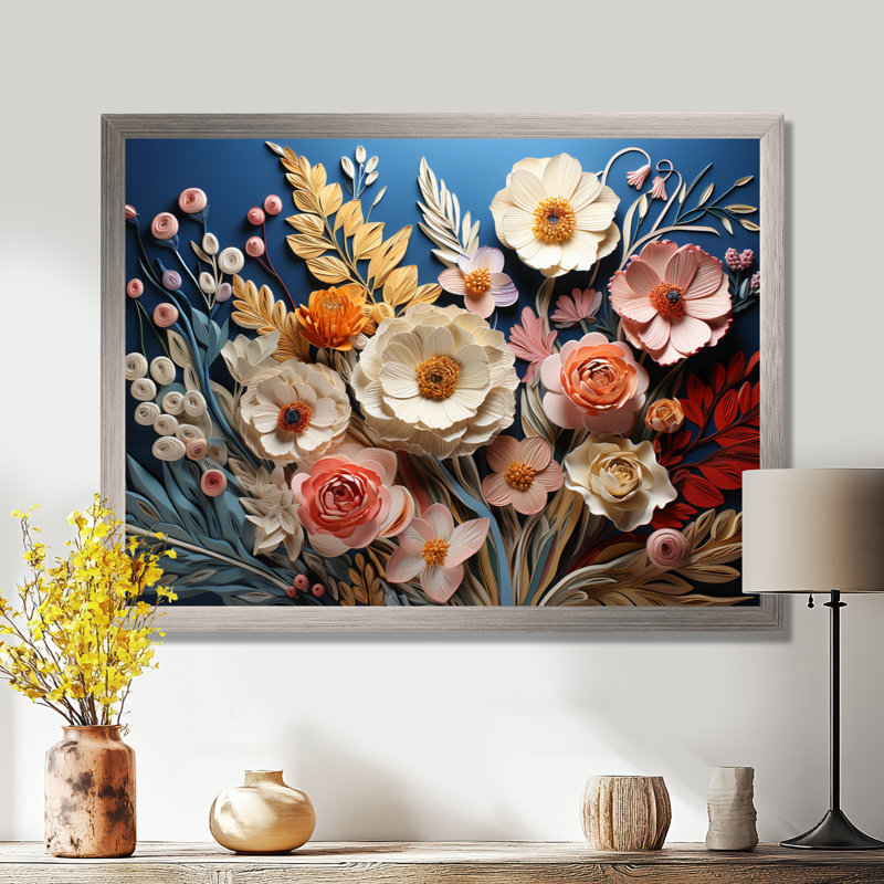 «White Wildflowers Natures Symphony II», art mural fleurs sauvages, H 34 po x l 44 po x P 1,5 po, Cadre simple argenté