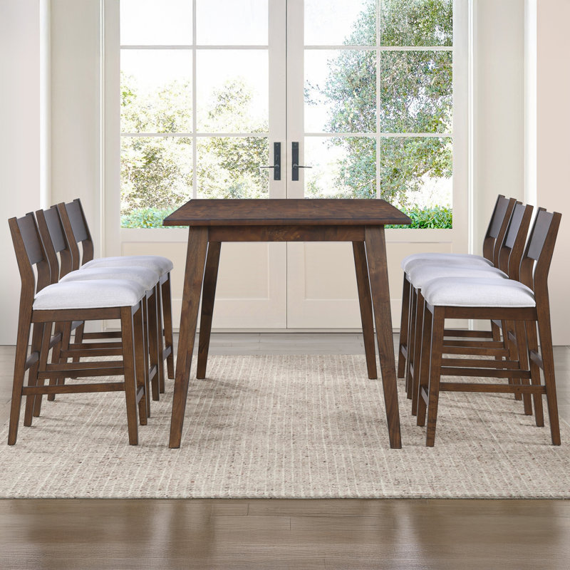 Ensemble de salle à manger en bois massif avec chaises rembourrées Canton, 7 pièces : table, 6 chaises