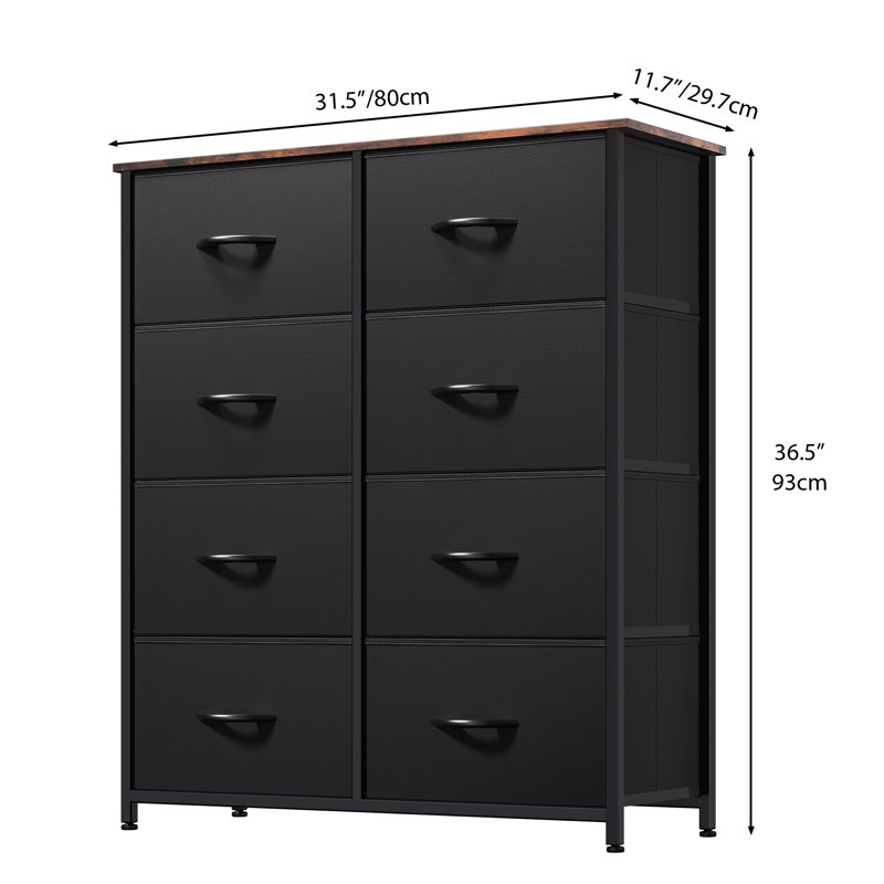 Commode double 8 tiroirs Hou, Noir / brun