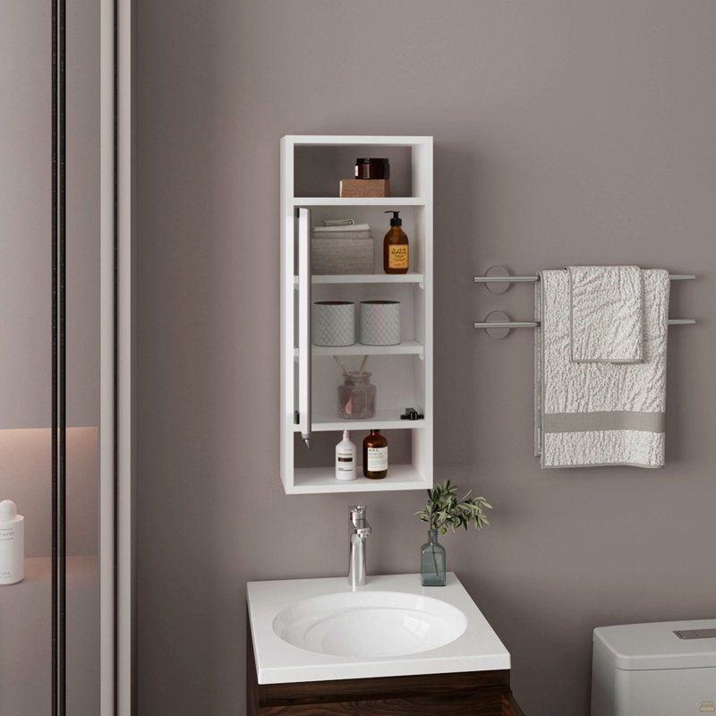 Pharmacie, 1 porte, 5 tablettes, 1 miroir, blanc