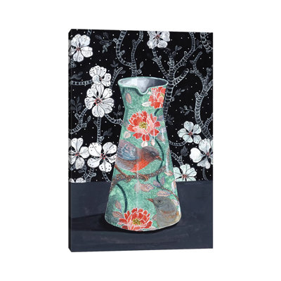 Jade Vase With Birds by Miri Eshet - Painting on Canvas