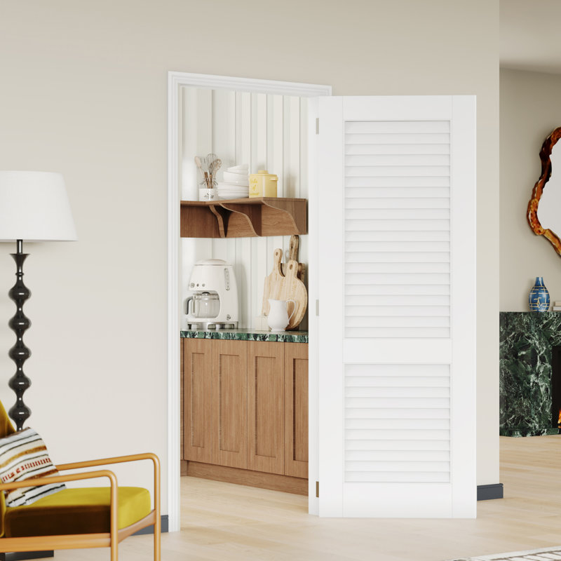 Porte Prehung - porte intérieure moderne à persiennes, panneau de fibres à densité moyenne, conception à lattes ventilées avec montant réglable et quincaillerie
