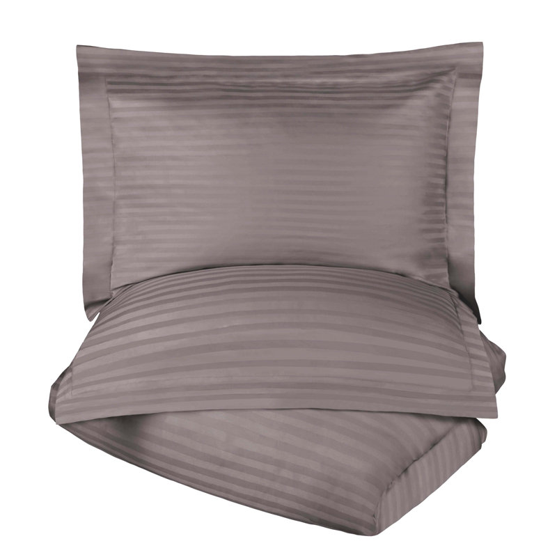 Luxor Treasures 100% Cotton Sateen Weave Striped - Set of 3, Full / Queen Duvet Cover + 2 Standard Shams, Gray