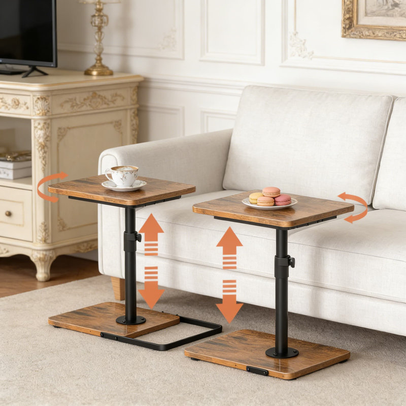 Table-plateau pivotante pour canapé pour téléviseur - table d'appoint réglable en hauteur avec base large et stable, conception en forme de C peu encombrante pour canapé, lit ou salle de bain, paquet de 2
