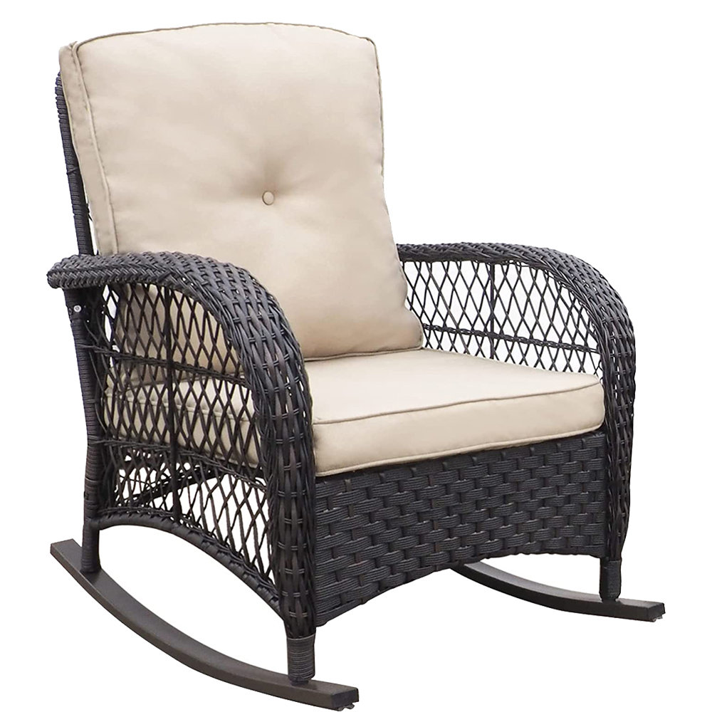 Red Barrel Studio® Outdoor Rocking Rattan Chair with Cushions | Wayfair