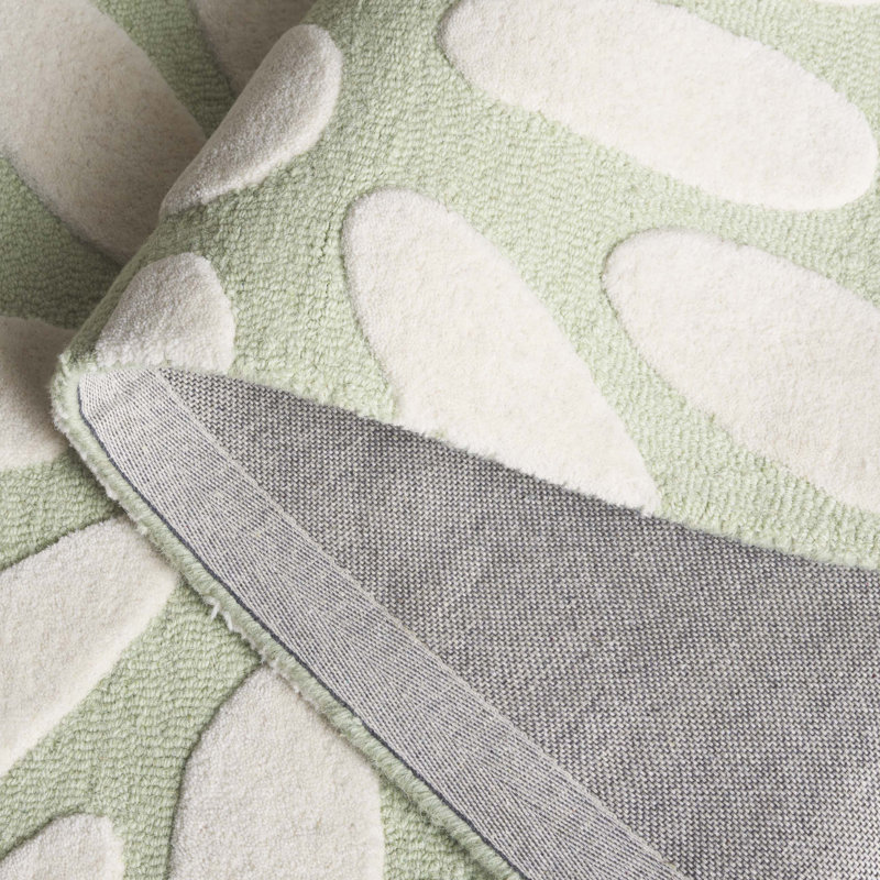 Tapis beige / vert en laine touffeté à la main à motif géométrique Sveva, Tapis de couloir 2 pi 6 po x 8 pi