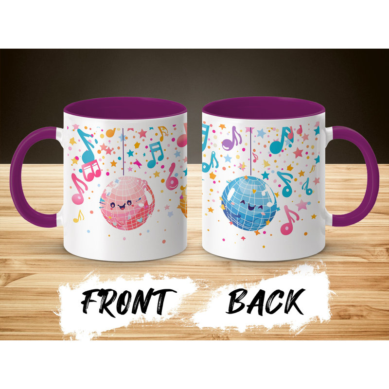 Kids Drawing Style 11oz Accent Mugs – Ceramic Coffee Cup with a Purple Handle and Interior
