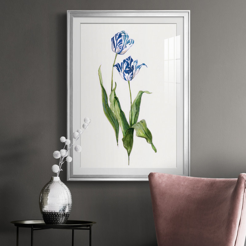 Peinture botanique bleue vive II, H 30,5 po x l 42,5 po x P 1,5 po, Argent