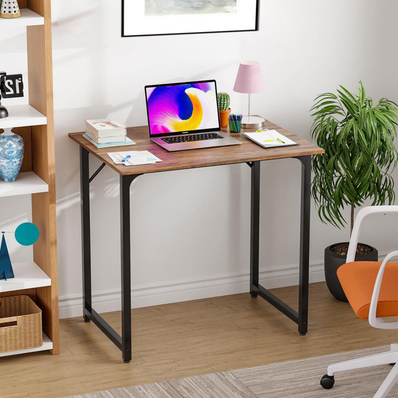 Office Desk Small Computer Desk Study and Writing Table Simple Modern Desk with Metal Frame for Home Office, Brown/Black