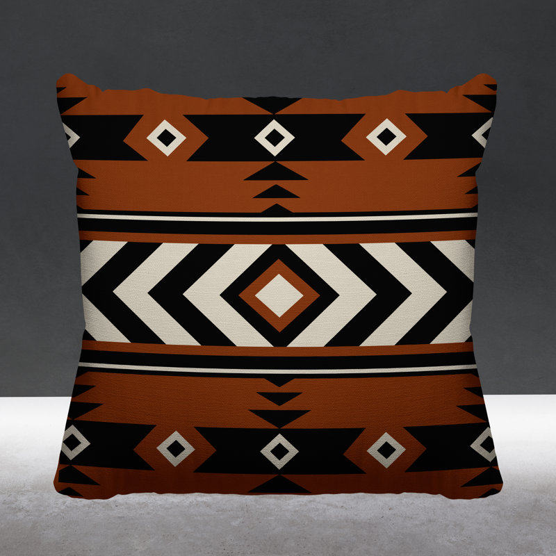 Coussin intérieur / extérieur Fika Southwestern, L 15 po x H 15 po, Orange brûlé