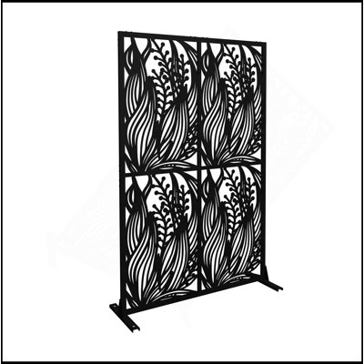Metal Privacy Screens W3.8Ft X H6ft Outdoor And Indoor Divider With Free Standing Decorative Privacy Screen For Balcony Patio Garden Room Divider, Leaf Shape
