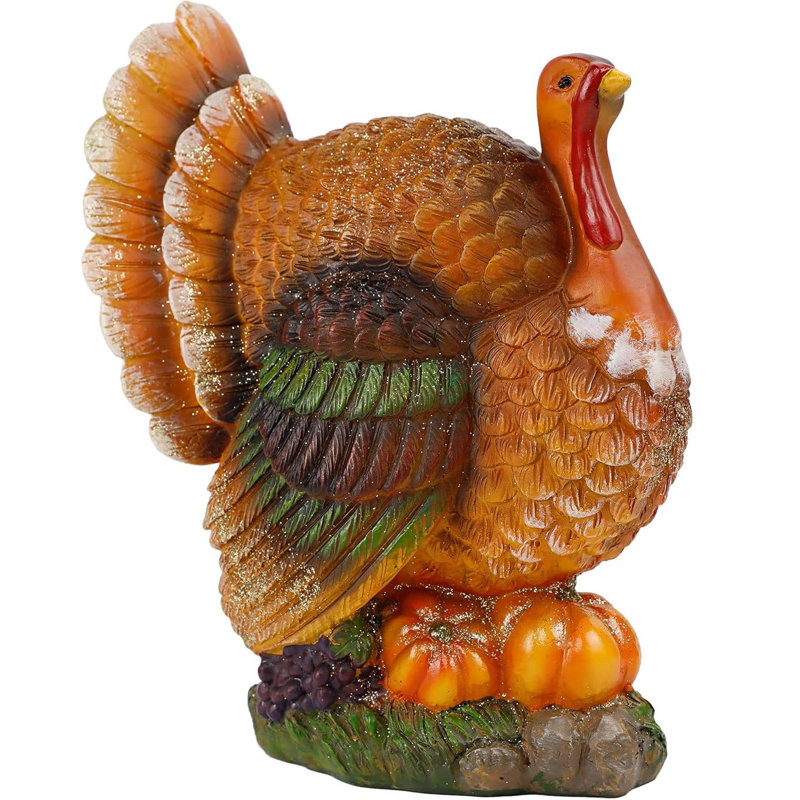 Autumn Resin Turkey Figurine with Pumpkins and Grapes