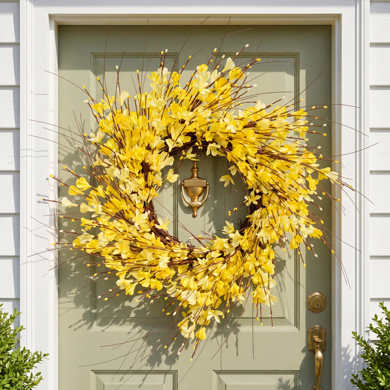 24" Artificial Farmhouse Twig Wildflower Blossoms Cluster Floral Wreath For Front Door