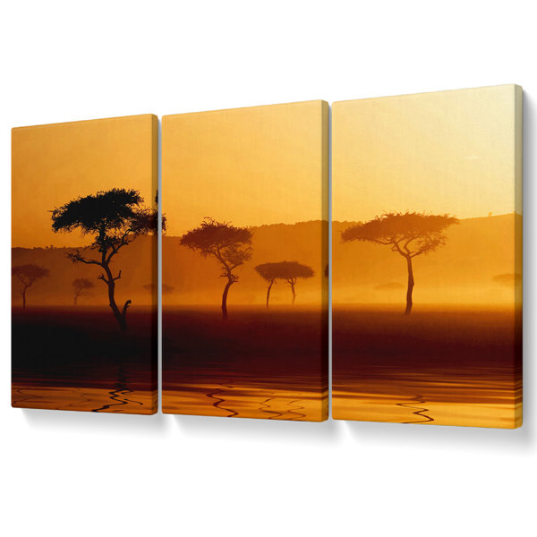 Ebern Designs Misty Sunrise Lake - 3 Piece Wrapped Canvas Print ...