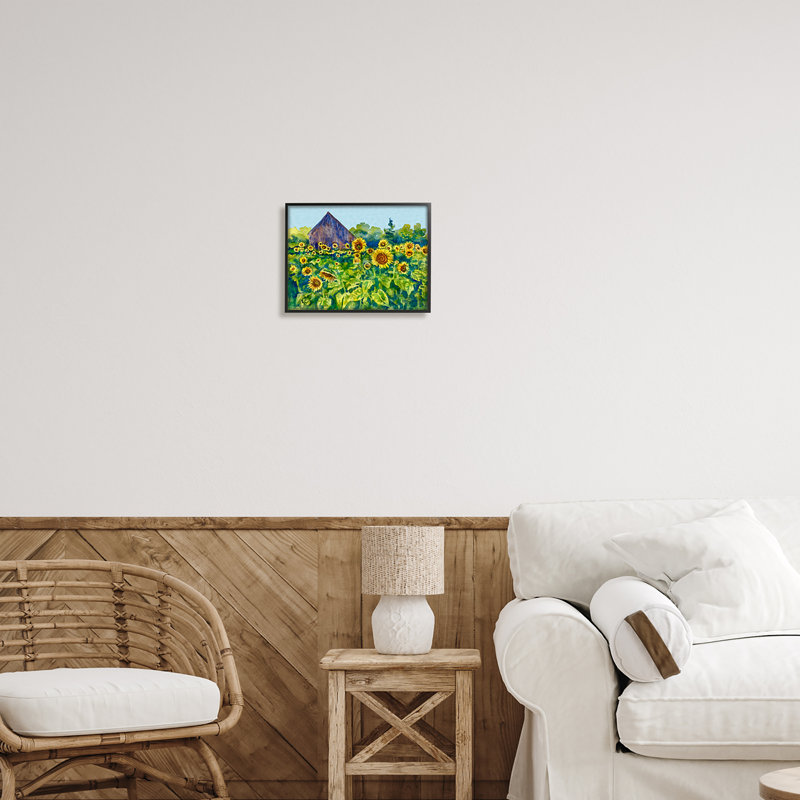 «Sunflower Field On Wood» par MB Cunningham, peinture, Giclée encadrée noir minuit, H 11 po x l 14 po x P 1,5 po