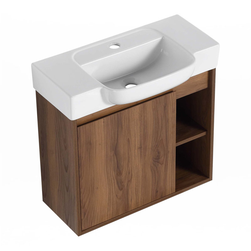 Meuble-lavabo mural avec lavabo en céramique blanche