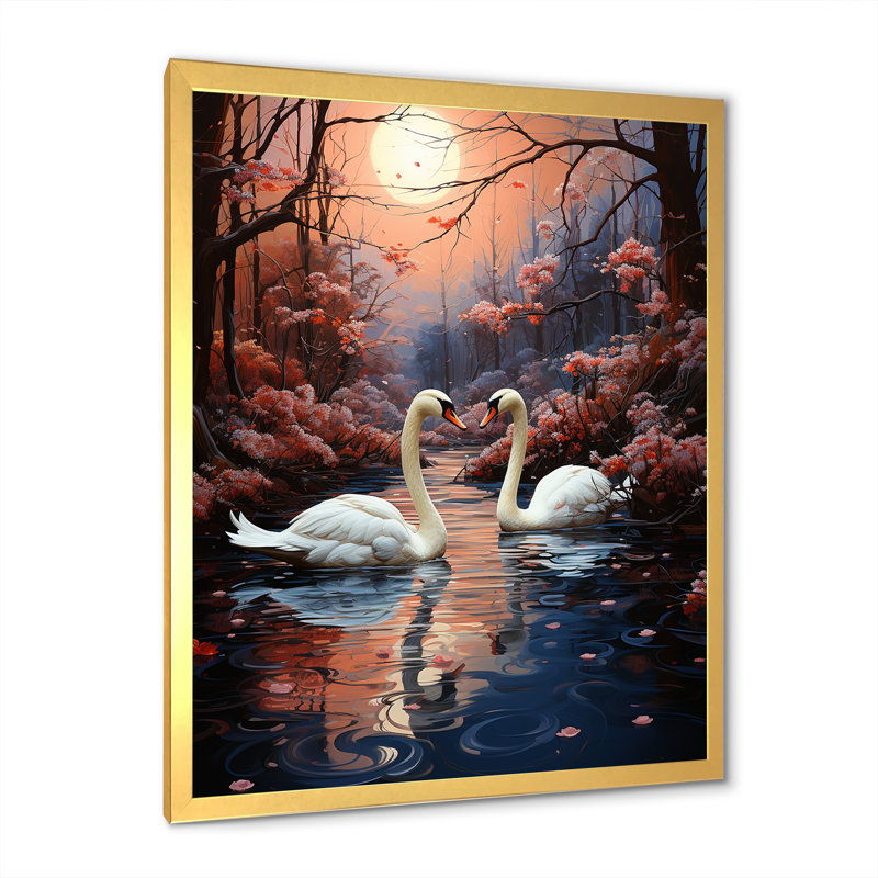 Cygnes et amour de cygne - Swans, H 44 po x l 34 po, White Picture Framed