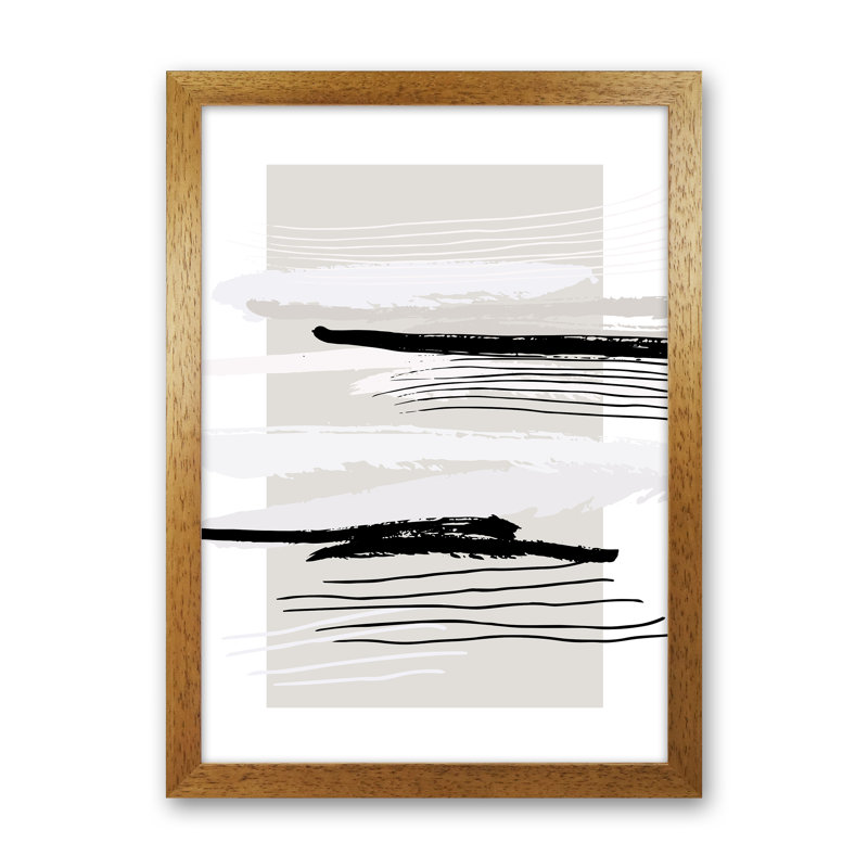 Abstracts Pennellate Linee Grey White Black by Planeta444 - Print, Brown Framed, 34cm H x 25cm W x 3cm D