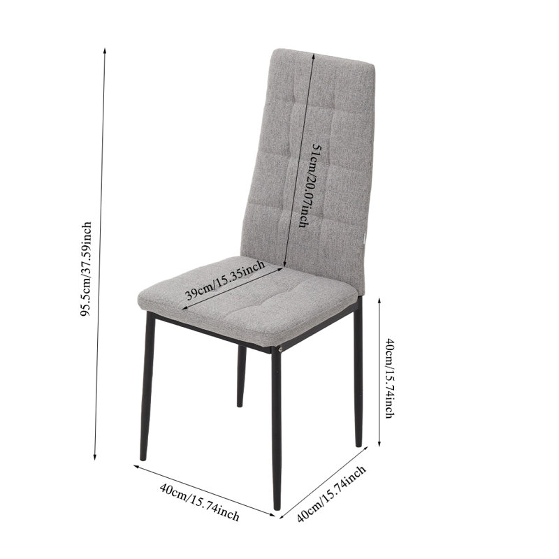 40cm H Linen Upholstered Upholstered Back Side Chair, Grey