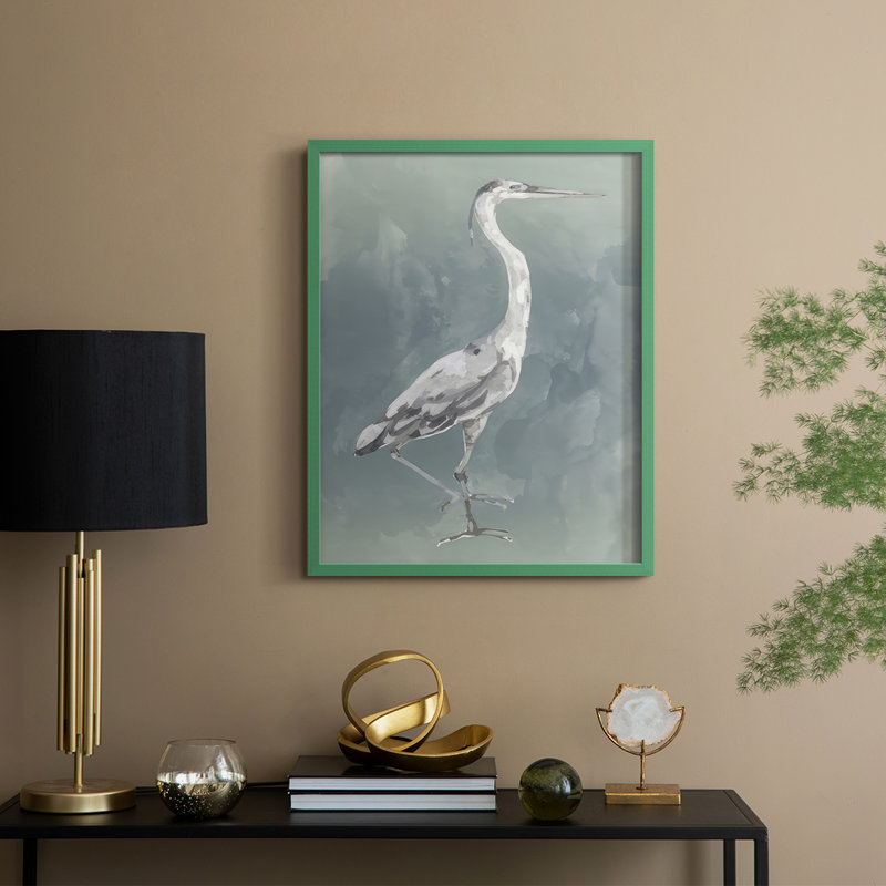 Aigrette sur azur II, reproduction encadrée - bois massif, H 15 po x l 12 po, Vert
