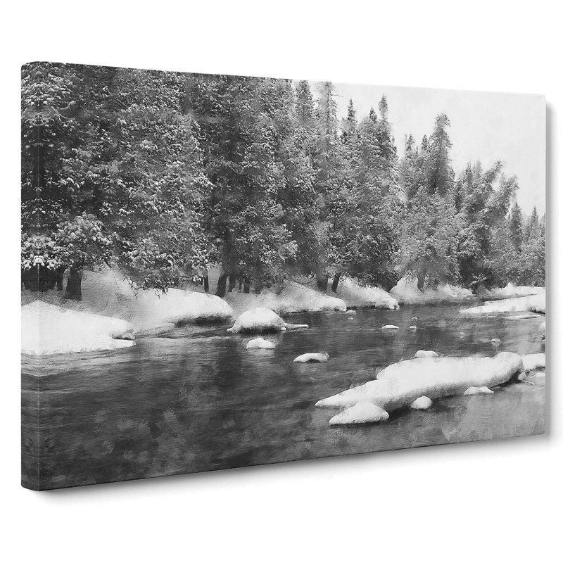 Winter Forest And Lake - Wrapped Canvas Print, 50cm H x 76cm W x 3cm D