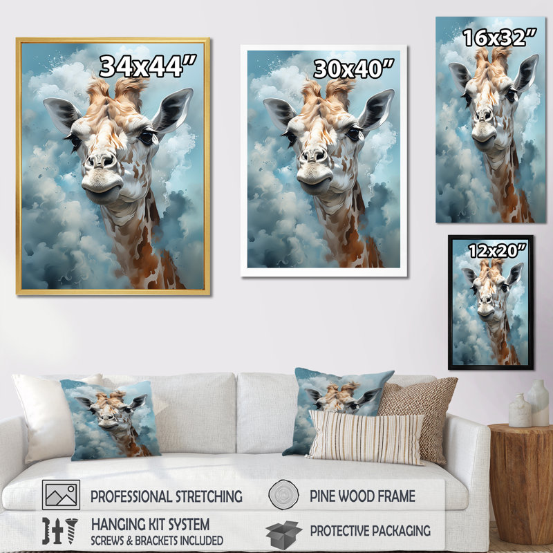 " Blue Giraffs In Harmony ", 40" H x 30" W x 1.5" D, Gold Floater Framed