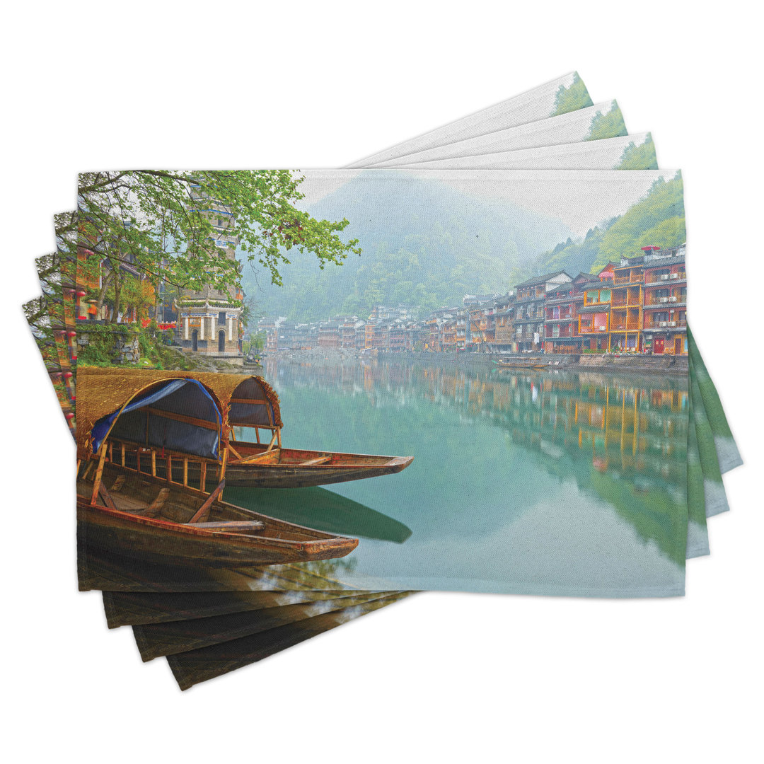 Platzdeckchen 4er Set, Chinesischer Holzkanal, Multicolor