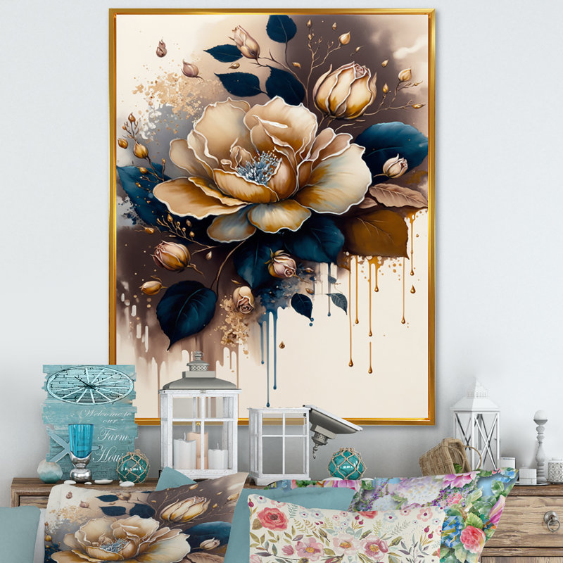 Art sur toile rose et brune, H 20 po x l 12 po x P 1 po, Toile avec cadre flottant or
