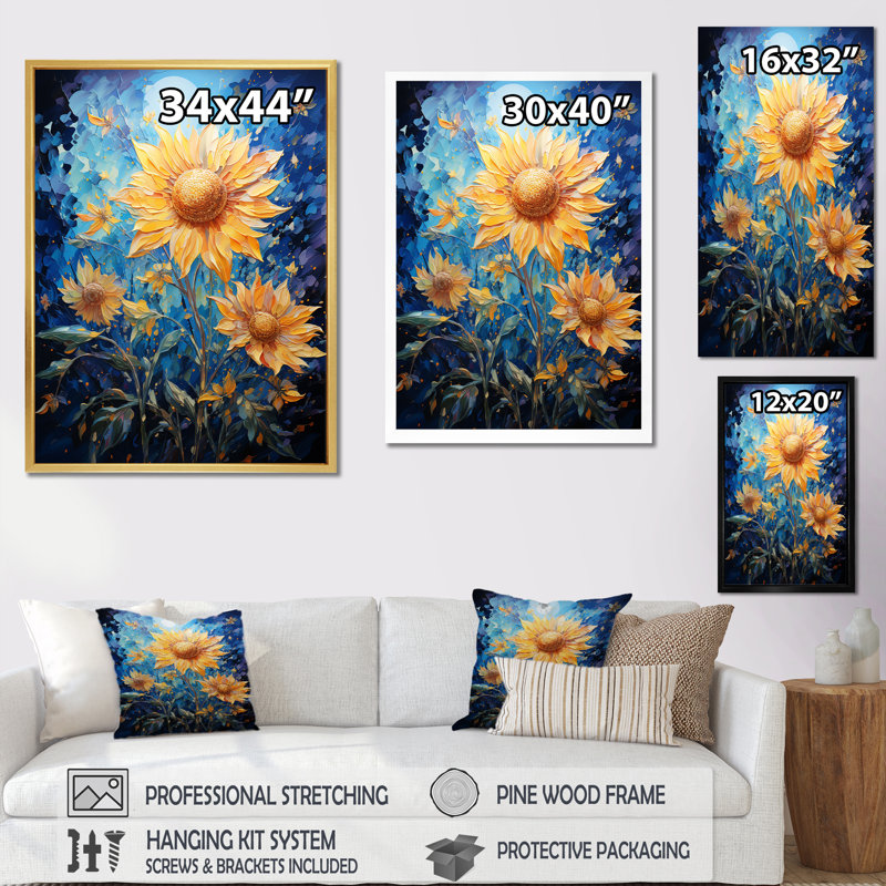 Expressionniste énergie tournesols II, H 20 po x l 12 po x P 1 po, Toile tendue