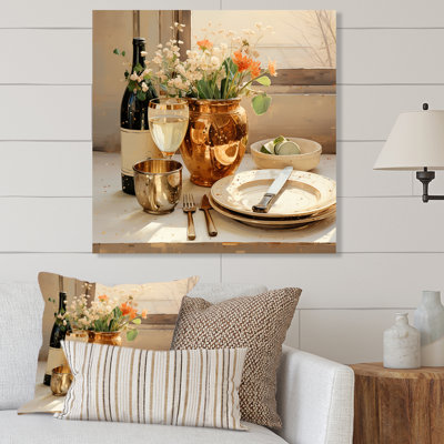 «Beige Wine Essence Kitchen Cutlery I» - Art mural en métal pour la cuisine