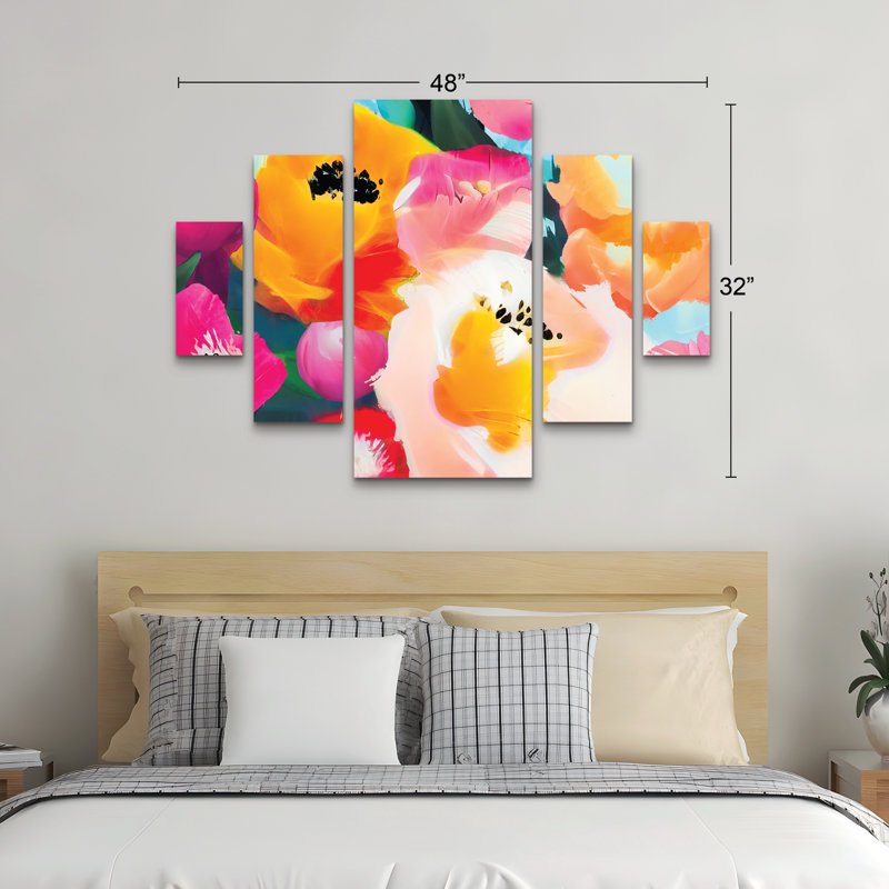 Ensemble de 5 panneaux muraux - Tina Lavoie «Spring Is Bursting Forth», art mural sur toile pour le salon, la chambre à coucher ou le bureau 