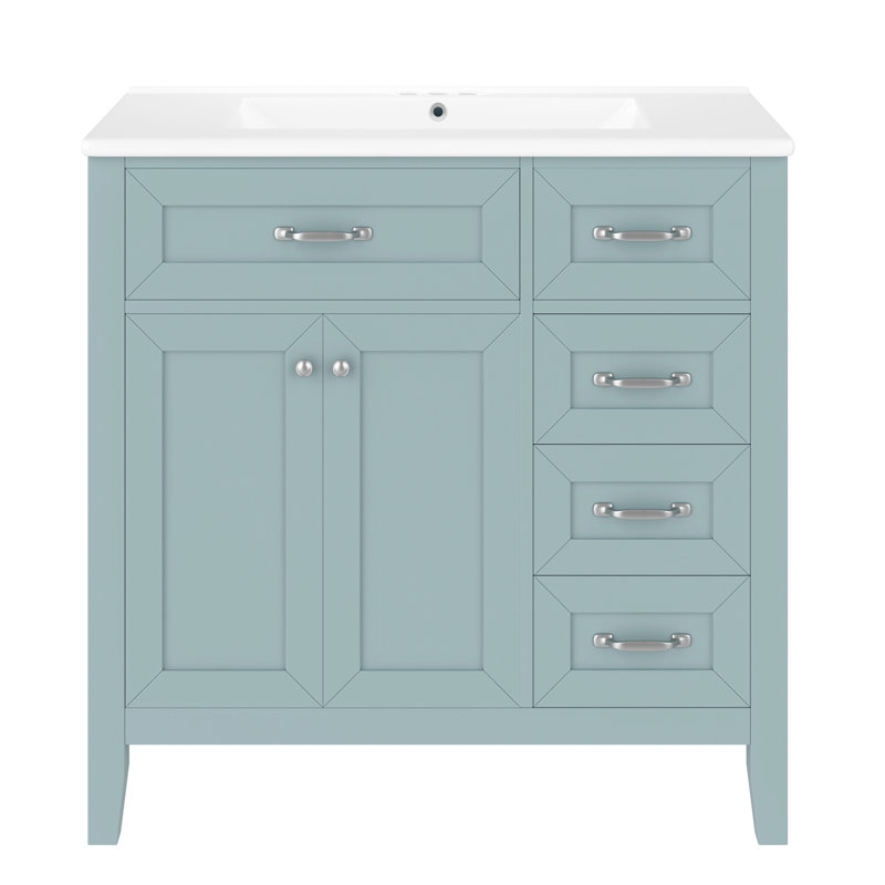 36" Bathroom Sink Vanity - Board And Solid Wood Cabinet Modern With Space Style, Green