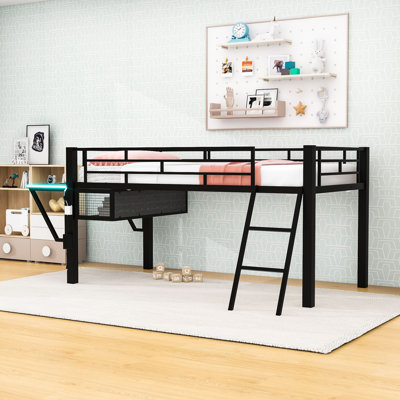 Loft Gaming Bed With LED-Lit Desk And Storage Shelf
