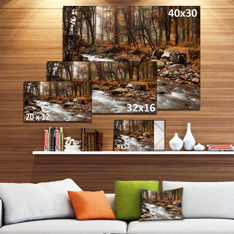 Photographie sur toile tendue - Stream in Autumn Forest, H 16 po x l 32 po x P 1 po