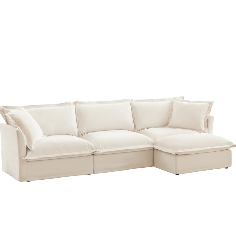 Chenille luxueuse, canapé modulaire à assise profonde confortable, crème élégante pour la maison,