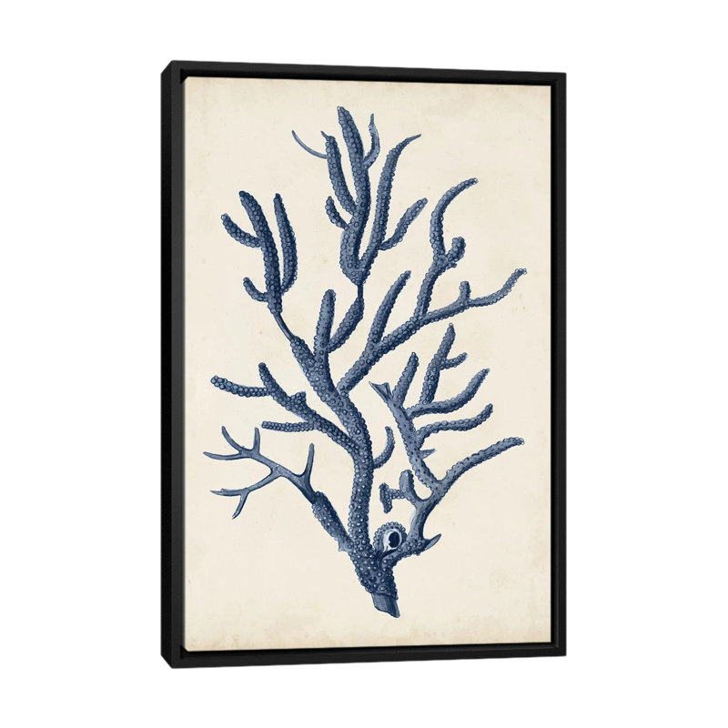 «Indigo Coral IV», reproduction d'impression sur toile tendue, H 26 po x l 18 po x P 1,5 po, Toile avec cadre noir